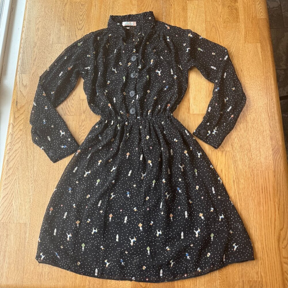Chanya Retro Black Novelty Print Dress